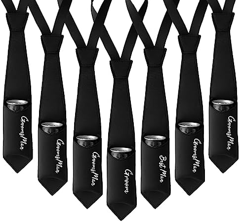 PartyGiftsbeyond Groomsmen Proposal Gifts 7pcs Funny Bottle Can Holder Necktie