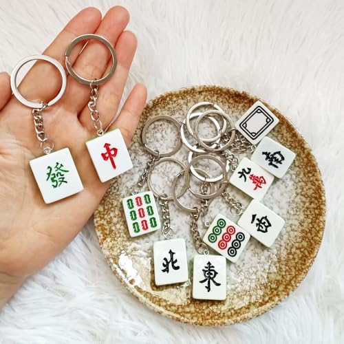 10 Pieces Resin Mahjong Key Chains Set for Women Birthday Party