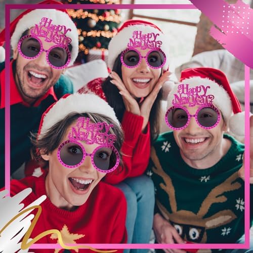 2025 Happy New Year Eyeglasses Glitter Round Funny Party Glasses