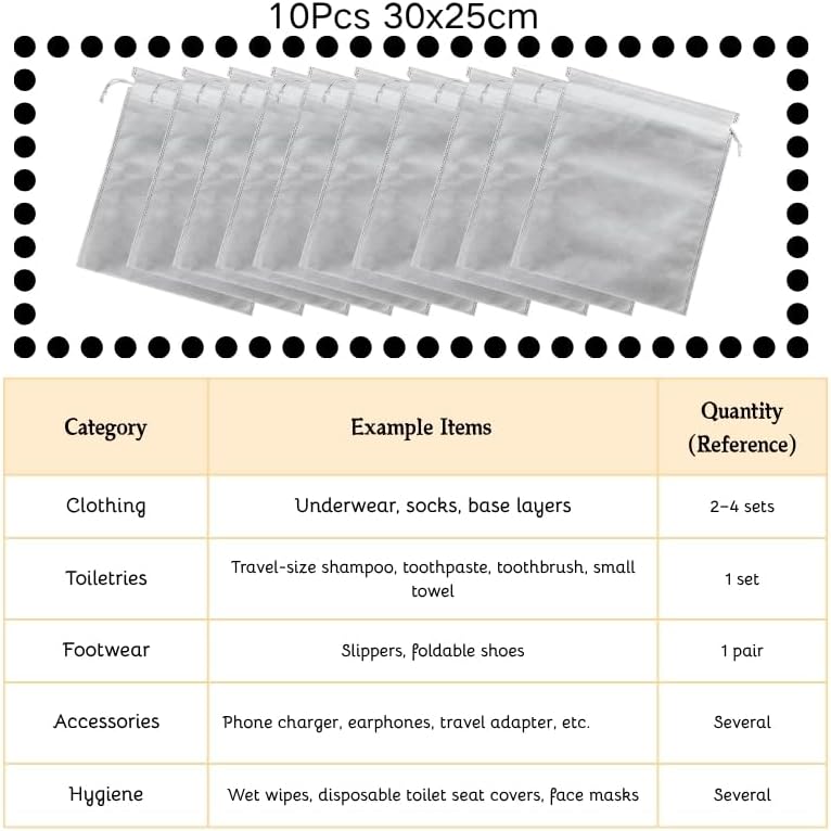 10PCS White Non-Woven Drawstring Bags 30x25cm