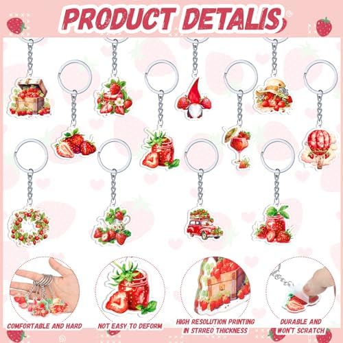 Kigeli 60 Pcs Strawberry Keychains for Kids and Adults