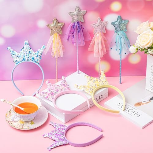 24 Pcs Princess Wands and Crown Headbands for Girls Birthday Party Gifts