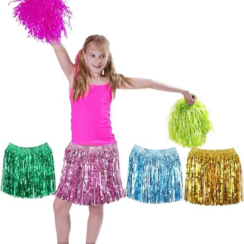 GREATRIL Foil Fringe Skirts 4 Pack for Dance and Birthday Parties