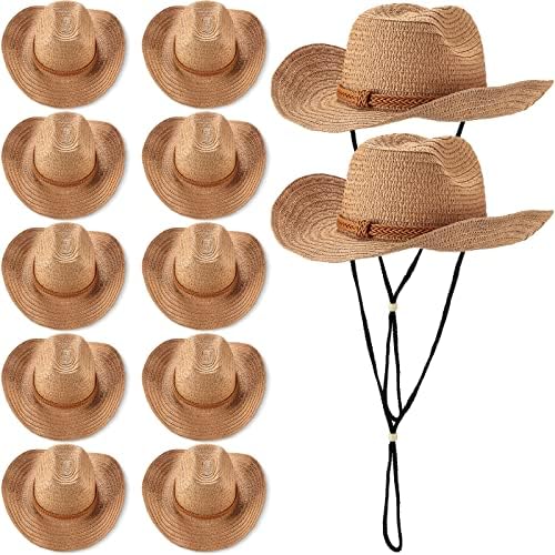 JaGely 12 Pcs Straw Cowboy Hats for Women Men