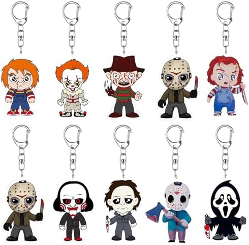 TeePolly 10 Pack Horror Keychains Halloween Decorations