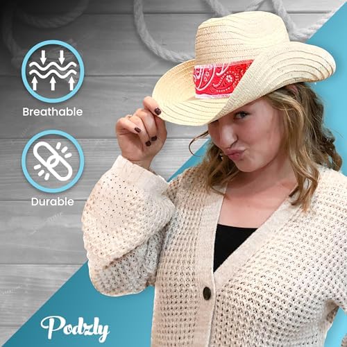 Podzly 12 Piece Straw Cowboy Hats - Stylish Western Hats for Men Women