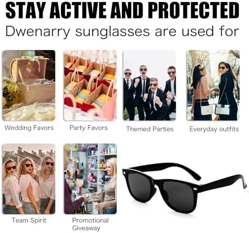 Dwenarry Retro Black Sunglasses Pack of 12 for Men Women