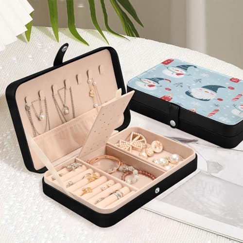 Snowman and Candle Jewelry Box PU Leather Travel Organizer