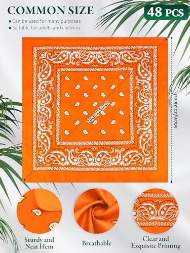 48 Piece Paisley Bandanas Novelty Headband Scarf for Parade Halloween Party