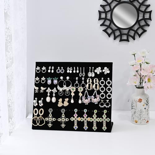 MOOCA 2 Pcs Black Velvet Earring Display with Easel Stand