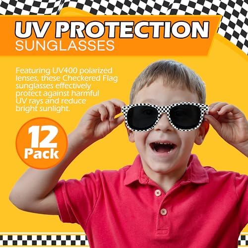 4Es Novelty Race Car Checkered Sunglasses for Kids 12 Pack
