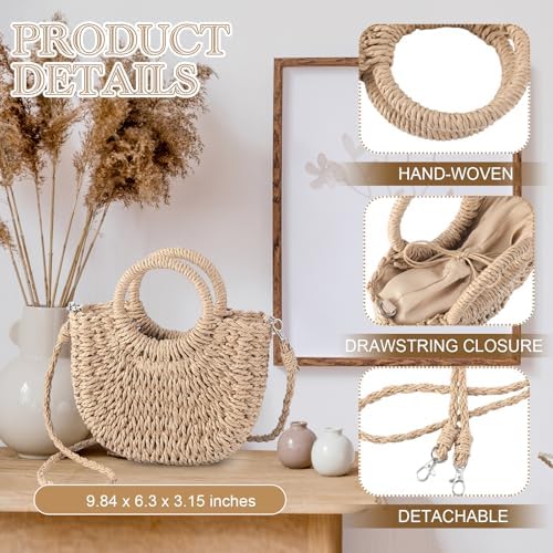 Oudain 12 Pcs Semi Wedding Straw Bags with Handles