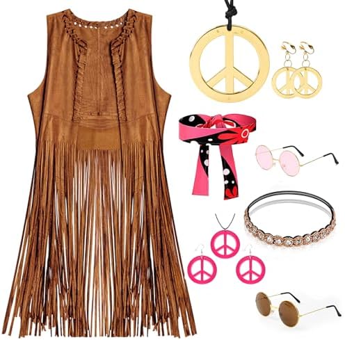 SunnyLisa Women Hippie Costume Set 60s 70s