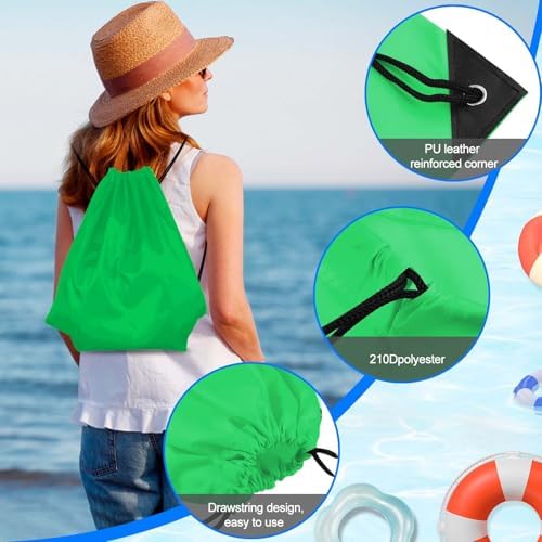 PLULON 2Pcs Drawstring Bags Green Blue Sport Gym Backpack