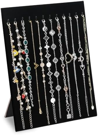 MOOCA 12-Hook Bracelet Display with Easel Stand 2 Pcs Set Black Velvet