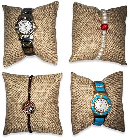 NicePackaging 6 Piece Rustic Brown Burlap Watch Pillow Display