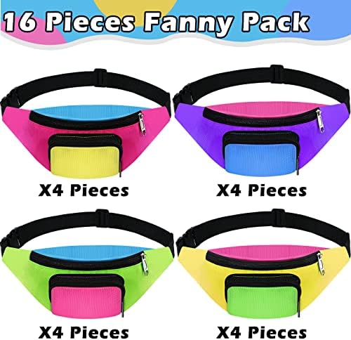 Tarpop 16 Pieces Neon Retro Fanny Pack Belt Bag