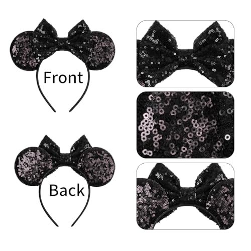 Classic Black Sequin Mouse Ears Headband for Adults