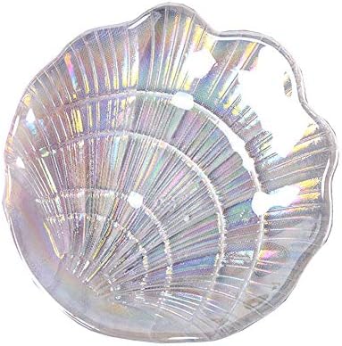 Glitter Glass Jewelry Dish Sparkle Iridescent Seashell Soap Holder for Women Girls