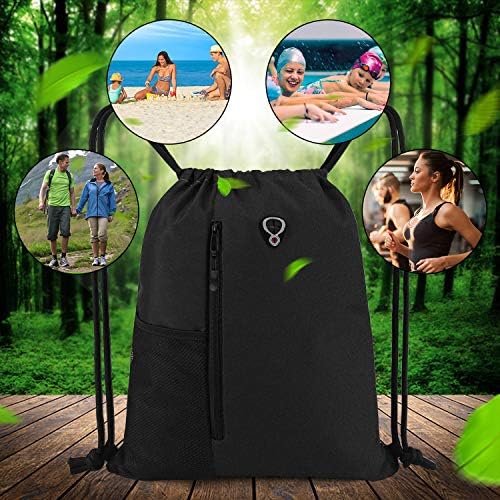 BeeGreen Drawstring Backpack Gym Bag with Shoe Compartment and Two Water Bottle Holders