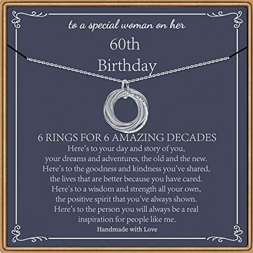 60th Birthday Necklace for Women Sterling Silver Chain Circles
