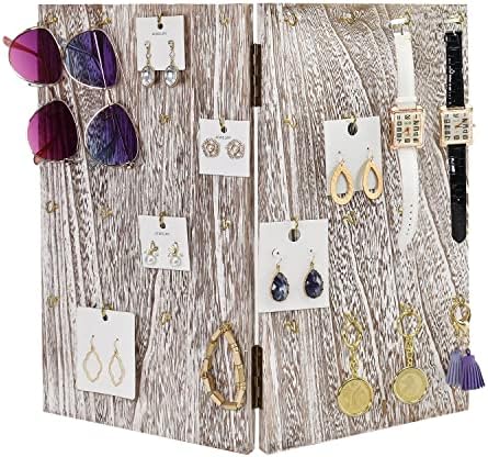 MOOCA Wooden Jewelry Display Stand with 32 Hooks and V Shape Design
