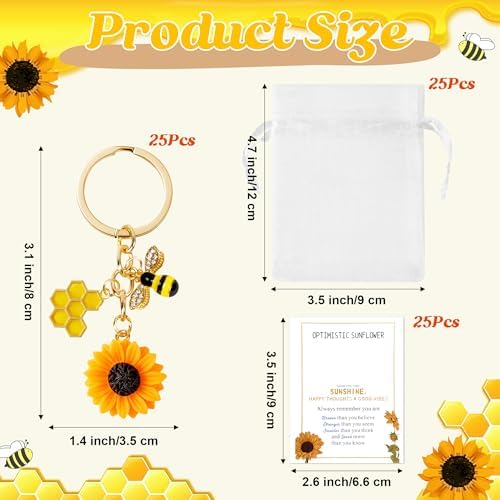 25 Piece Summer Bee Sunflower Keychain Gift Set