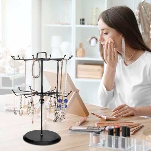 MyGift 2 Tier Rotating Jewelry Stand with 24 Hooks