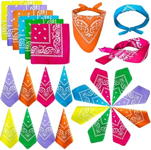 ILHSTY 32 Pcs Neon Paisley Bandanas for Men Women