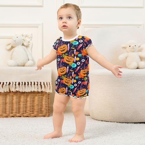 Emelivor Halloween Pumpkin Candle Bodysuits for Baby Girls 3M-24M