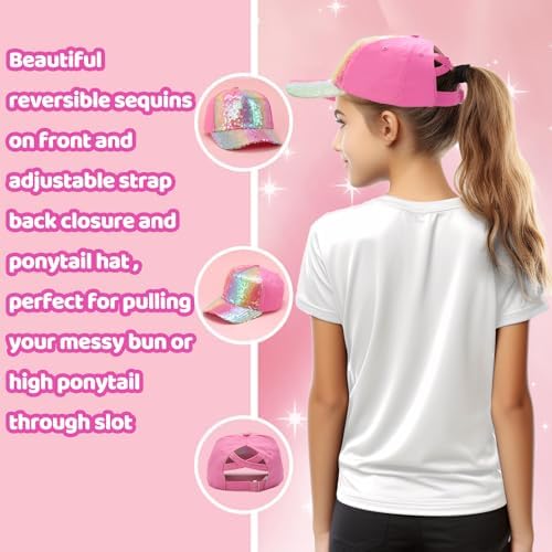 BROMZ Girls Glitter Ponytail Baseball Cap for 4-12 Years