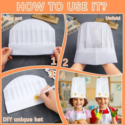 12 Pack White Disposable Chef Hats for Kids