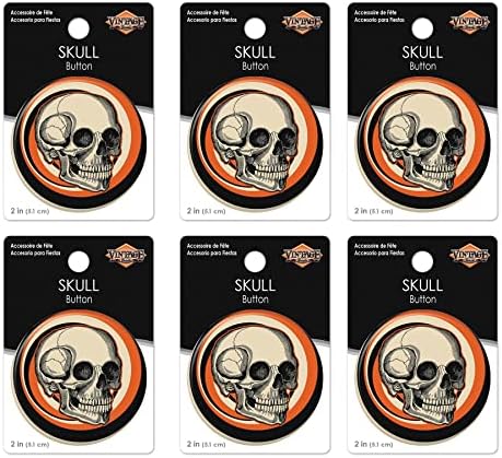 Beistle 6 Piece Vintage Halloween Skull Buttons