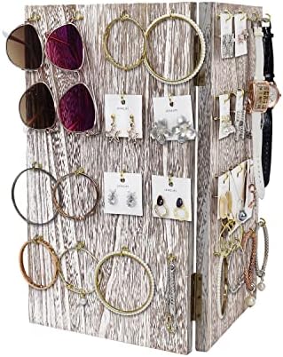 MOOCA Wooden Jewelry Display Stand with 32 Hooks and V Shape Design