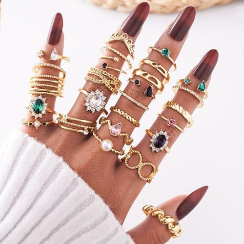 Gold Boho Sparkle Knuckle Rings Set For Women