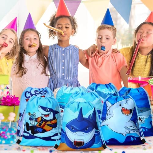 Marsui 24 Pcs Shark Drawstring Bags for Kids Summer Party