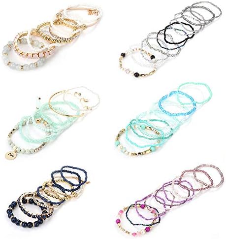 LOYALLOOK 6 Piece Bohemian Stackable Bead Bracelet Set