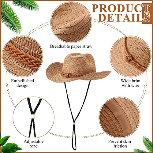 JaGely 12 Pcs Straw Cowboy Hats for Women Men