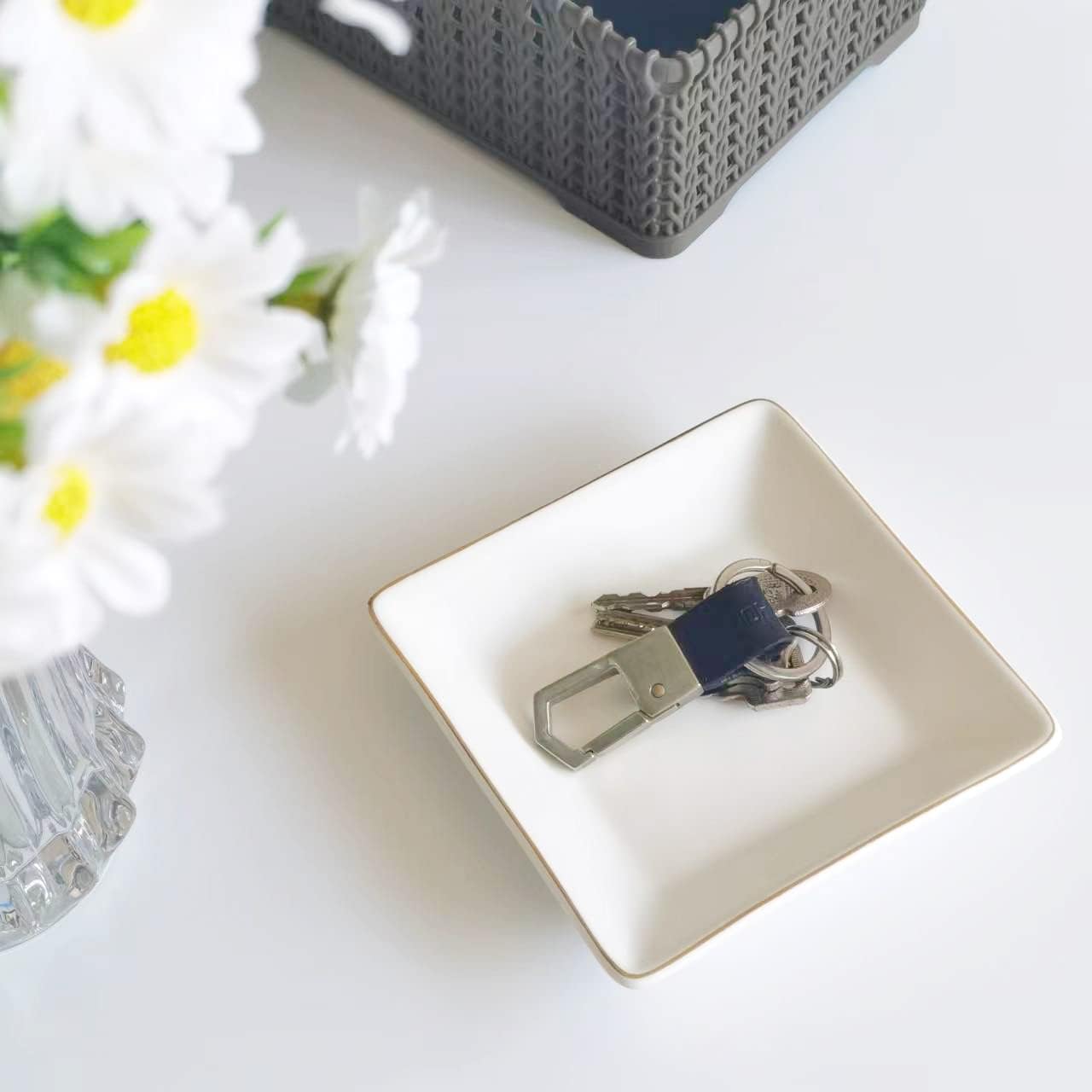 HANKOR Ceramic Jewelry Dish Tray 47 Inch White