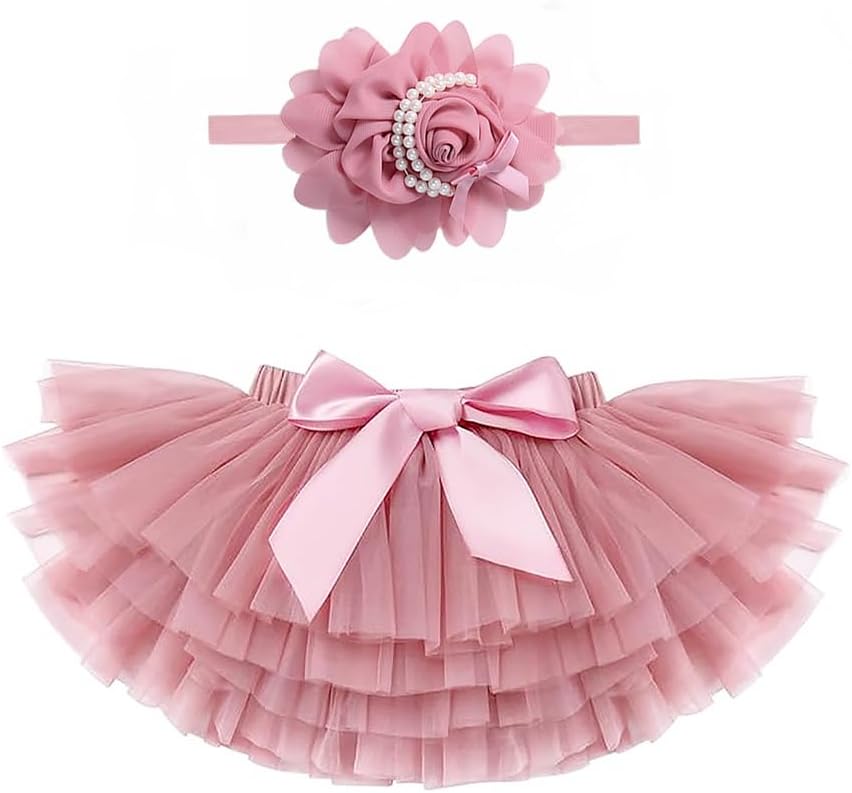Baby Girl Tutu Skirt with Diaper Cover and Headband
