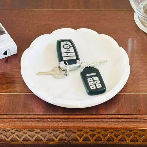Scalloped White Marble Jewelry Tray with Soap Dish Use