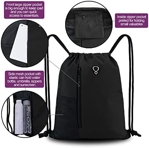 BeeGreen Drawstring Backpack Gym Bag with Shoe Compartment and Two Water Bottle Holders