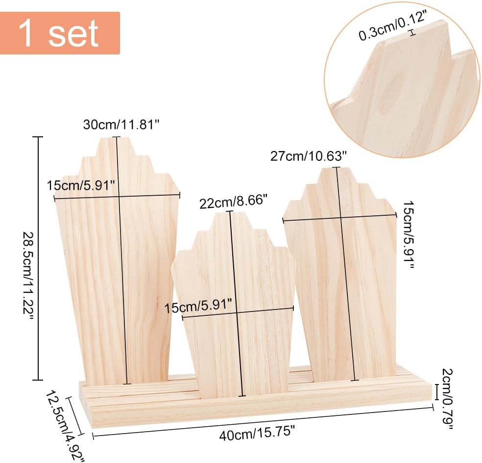 PH PandaHall 3-Row Wood Necklace Display Stand