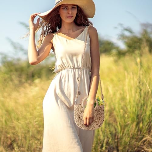 Oudain 12 Pcs Semi Wedding Straw Bags with Handles