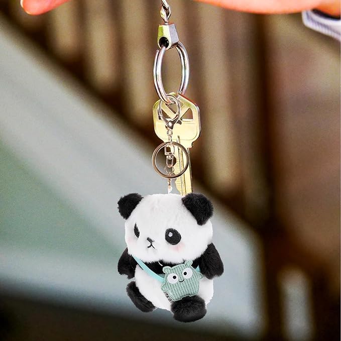 Cute Panda Plush Keychain Black and White