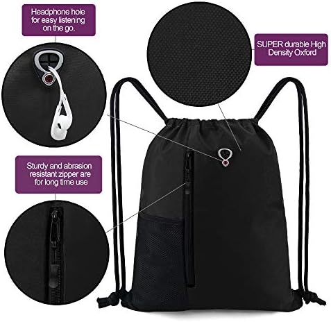 BeeGreen Drawstring Backpack Gym Bag with Shoe Compartment and Two Water Bottle Holders