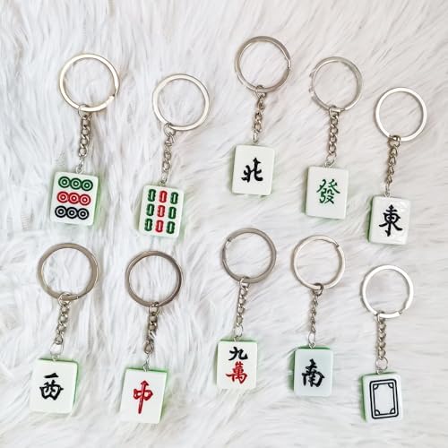 10 Pieces Resin Mahjong Key Chains Set for Women Birthday Party