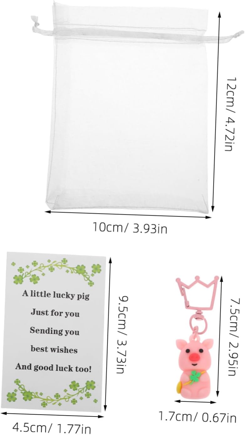 IMIKEYA 20pcs Cute Pig Keychain Four Leaf Lucky Pendant Set with Organza Bag