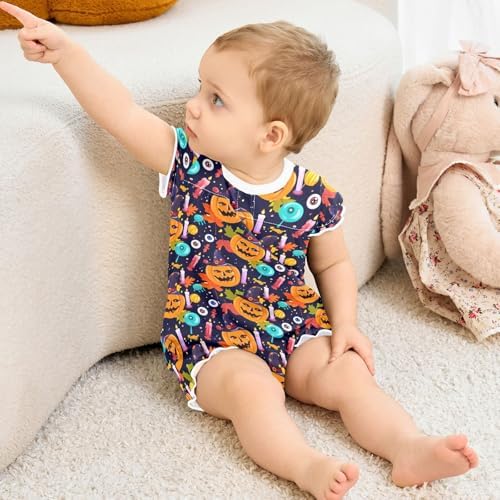 Emelivor Halloween Pumpkin Candle Bodysuits for Baby Girls 3M-24M