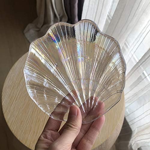 Glitter Glass Jewelry Dish Sparkle Iridescent Seashell Soap Holder for Women Girls